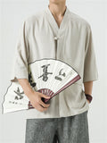 Men's Half Sleeve Knot Button Relaxed Plain Linen Shirt