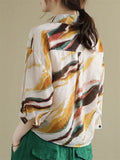 Retro Comfy Contrast Color Lapel 3/4 Sleeve Shirts