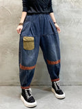 Women's Literary Old Patchwork Pockets Jeans