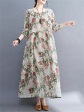 Women's Cute Floral Round Neck Cotton Linen Dresses