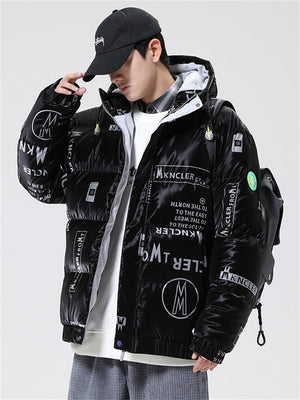 Thickened Street Fashion Glossy Hooded Down Jacket Men's Coats