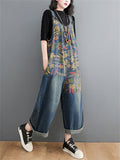 Female Oversized Retro Stitchwork Korean Style Floral Jumpsuits