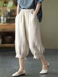 Comfortable Solid Color Elastic Cropped  Harem Pants For Lady