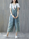 Casual Ripped Wide Leg Denim Jumpsuits