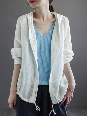 Cotton Linen Solid Color Drawstring Jackets