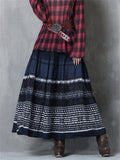 Elstic-waist Pleated Skirt Embroidery Long Skirt