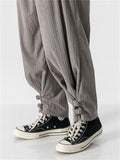 Men's Striped Textured Knot Button Ankle Tie Pants