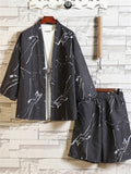 Men's Chinese Style Printed 3/4 Sleeve 2-Pieces Kimono Sets