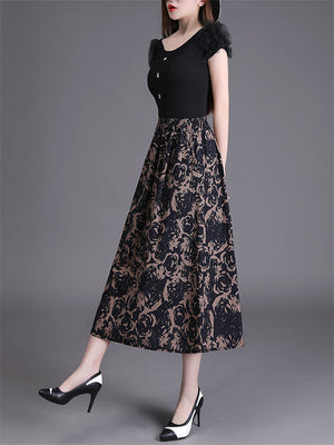 Cotton Linen Comfortable Leaf Long Skirt