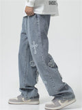 Fashion Cross Decorated Loose Wide Leg Jeans