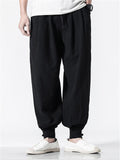 Solid Color Linen Ankle-Banded Pants