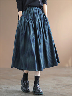 Cozy High Waisted Plaid Linen Skirts For Women