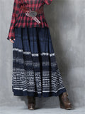 Elstic-waist Pleated Skirt Embroidery Long Skirt